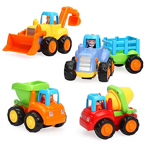 TINOTEEN Coche de Juguete para Bebé, Friccion Vehículos de Construcción de 1 2 3 Años Niños 4 Juegos de Camión,Tractor,Niveladora, Camión del Mezclador