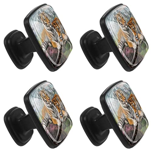 Tiradores de armario 4 piezas para cajones de tocador Bush Snow Mountain Tiger Perilla de la puerta de cristal