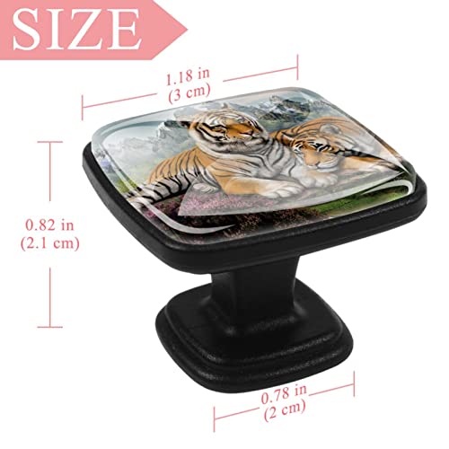 Tiradores de armario 4 piezas para cajones de tocador Bush Snow Mountain Tiger Perilla de la puerta de cristal