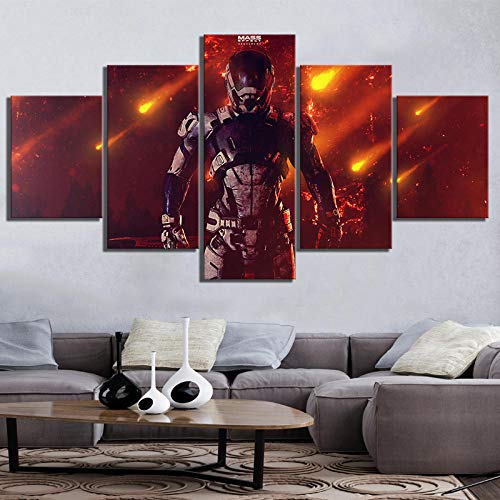 TJJS Cuadro sobre Lienzo Pinturas en Lienzo Arte de la Pared Poster Imágenes 5 Panel Mass Effect Andromeda Juego Impresiones Decoración del hogar Sala de Estar Impresiones en Lienzo