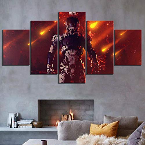TJJS Cuadro sobre Lienzo Pinturas en Lienzo Arte de la Pared Poster Imágenes 5 Panel Mass Effect Andromeda Juego Impresiones Decoración del hogar Sala de Estar Impresiones en Lienzo