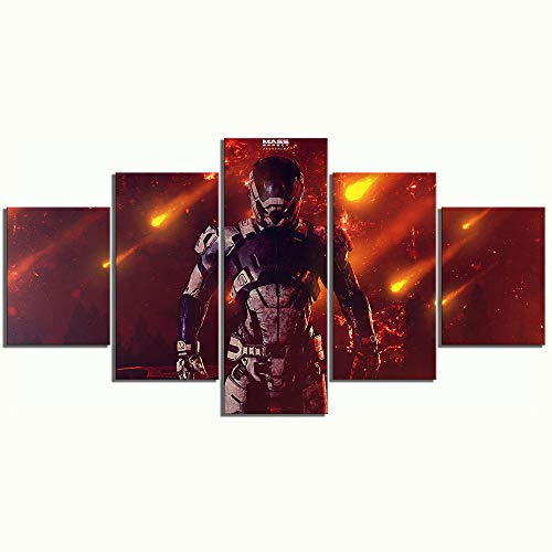 TJJS Cuadro sobre Lienzo Pinturas en Lienzo Arte de la Pared Poster Imágenes 5 Panel Mass Effect Andromeda Juego Impresiones Decoración del hogar Sala de Estar Impresiones en Lienzo