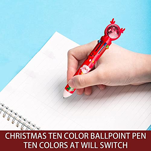 TLEEY 10 Color Christmas Ballpoint Pen Push Type Color Multifunction Marker for Office School Supplies Students Children Gifts