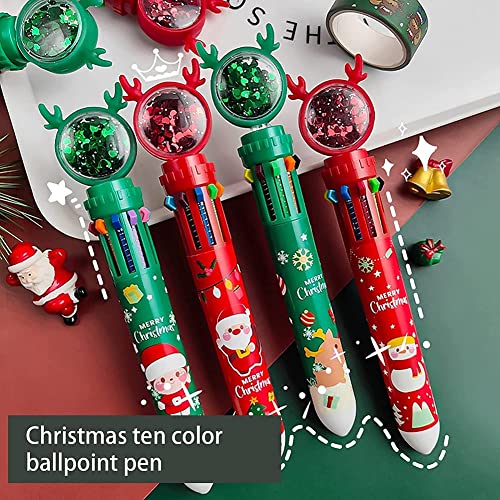 TLEEY 10 Color Christmas Ballpoint Pen Push Type Color Multifunction Marker for Office School Supplies Students Children Gifts