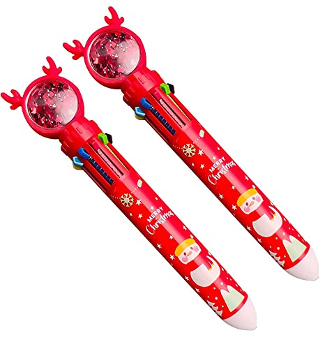 TLEEY 10 Color Christmas Ballpoint Pen Push Type Color Multifunction Marker for Office School Supplies Students Children Gifts