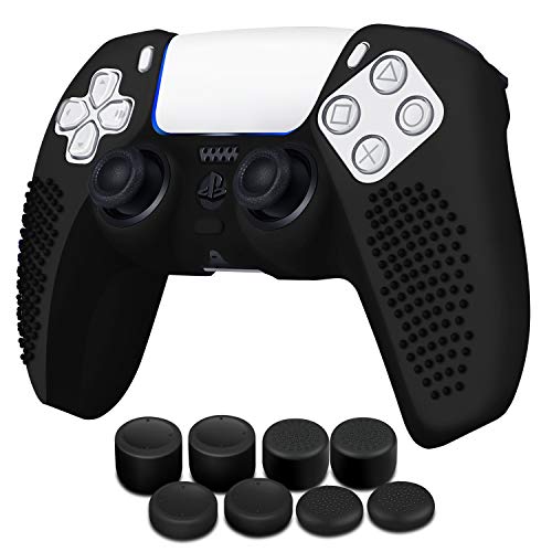 TNP Controller Case for PS5 Silicone Controller Skin Dualsense Cover + 8 Pro Thumb Grips Set Sony Playstation 5 Skins Accessories Black with Ergonomic Textured Grip