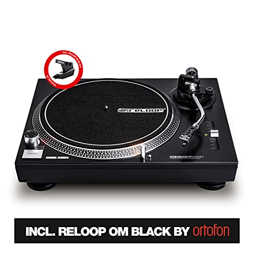 Tocadiscos Reloop RP-2000 MK2 DJ con motor de transmisión directo controlado con cuarzo y salida phono / línea, metálico negro