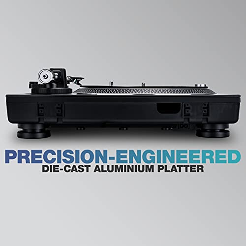 Tocadiscos Reloop RP-2000 MK2 DJ con motor de transmisión directo controlado con cuarzo y salida phono / línea, metálico negro