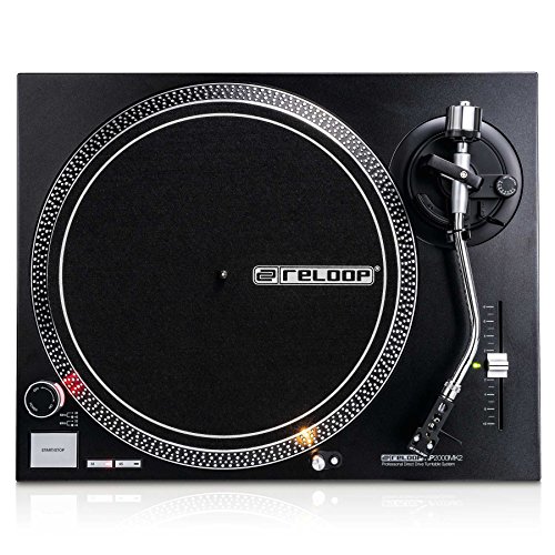 Tocadiscos Reloop RP-2000 MK2 DJ con motor de transmisión directo controlado con cuarzo y salida phono / línea, metálico negro