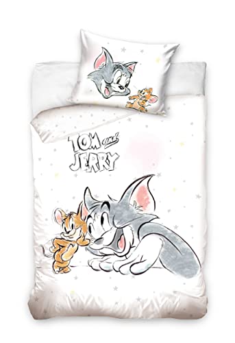 Tom & Jerry - Juego de cama (algodón, 90 x 120 cm y 40 x 60 cm)