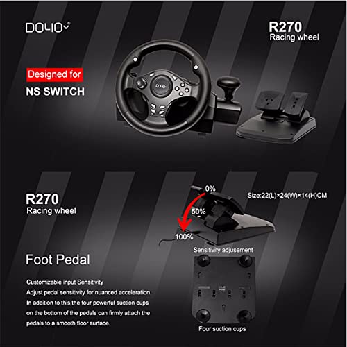 TONG Volante De Carreras De PC, Volante De Juego, Unidad De 270 ° con Engranajes Y Pedales De Respuesta, Adecuado para PS3, PS4, Interruptor, Xbox, Juego De Conducir Android Game