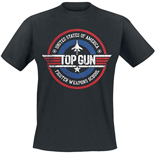 Top Gun Fighter Weapons School Hombre Camiseta Negro M, 100% algodón, Regular