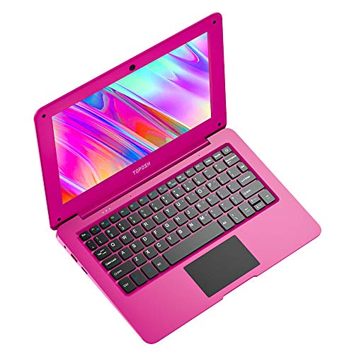 TOPOSH PC Ordenador Portátil 10,1" Windows 10 2GB RAM 32GB ROM eMMC Atom X5-Z8350 1,92 GHz Quad-Core Vitesse CPU 1,92 GHz WiFi, USB 2.0, con Teclado QWERTY US， Bluetooth 4.0 HDMI– Rosa