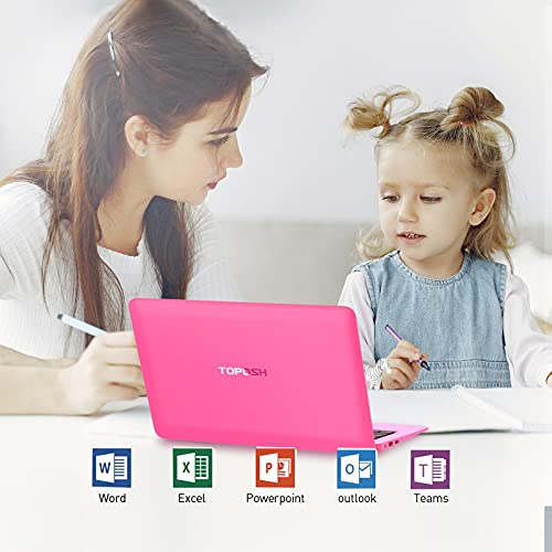 TOPOSH PC Ordenador Portátil 10,1" Windows 10 2GB RAM 32GB ROM eMMC Atom X5-Z8350 1,92 GHz Quad-Core Vitesse CPU 1,92 GHz WiFi, USB 2.0, con Teclado QWERTY US， Bluetooth 4.0 HDMI– Rosa