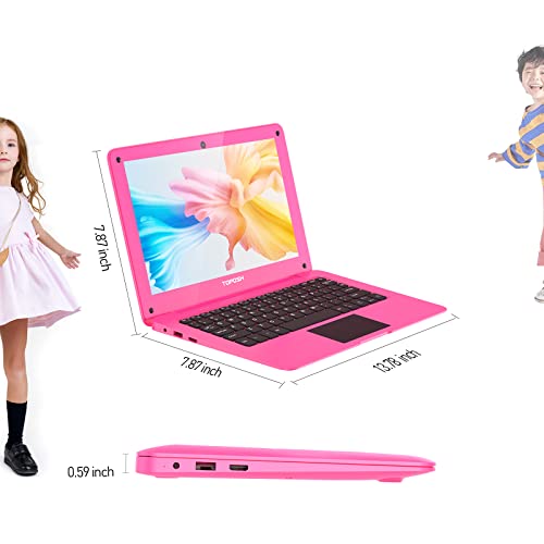 TOPOSH PC Ordenador Portátil 10,1" Windows 10 2GB RAM 32GB ROM eMMC Atom X5-Z8350 1,92 GHz Quad-Core Vitesse CPU 1,92 GHz WiFi, USB 2.0, con Teclado QWERTY US， Bluetooth 4.0 HDMI– Rosa