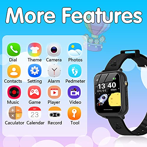 TORRYZA Reloj Inteligente Telefono para niños, Smartwatch para Niños Pantalla Táctil con Música,10 Juegos,Llamada SOS,Cámara,Linterna,smartwatch niños Regalo (Negro)