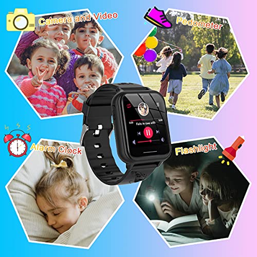 TORRYZA Reloj Inteligente Telefono para niños, Smartwatch para Niños Pantalla Táctil con Música,10 Juegos,Llamada SOS,Cámara,Linterna,smartwatch niños Regalo (Negro)
