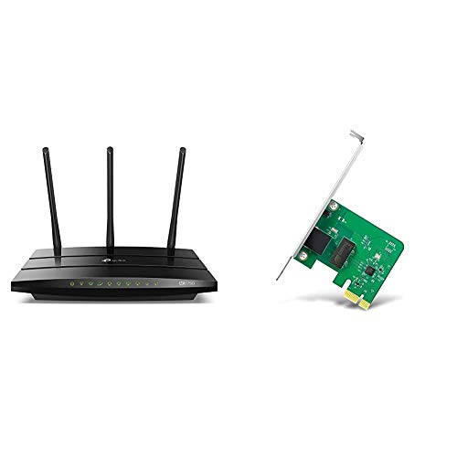 TP-Link AC1750 Archer C7 - Router Gigabit inalámbrico de Doble Banda, 2.4 GHz a 450 Mbps y 5 GHz a 1300 Mbps + TG-3468 - Adaptador WiFi Gigabit PCI Express (10/100/1000 Mbps), Puerto RJ45