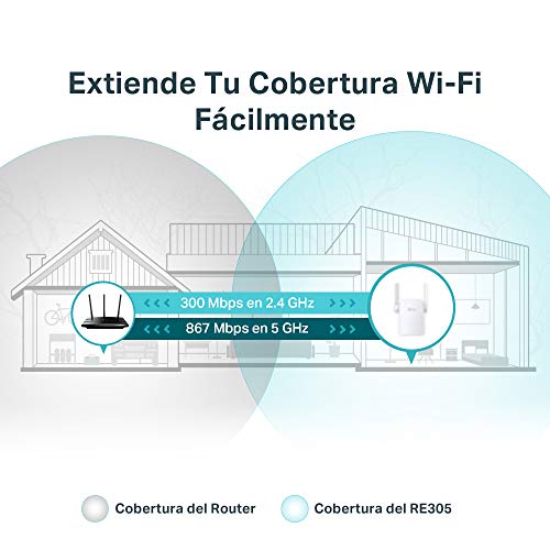 TP-Link RE305 - Repetidor WiFi AC1200, Doble Banda 5 GHz y 2.4 Ghz, Amplificador y Extensor, Modo AP, WPS Botón, Puerto Ethernet, Fácil configuración