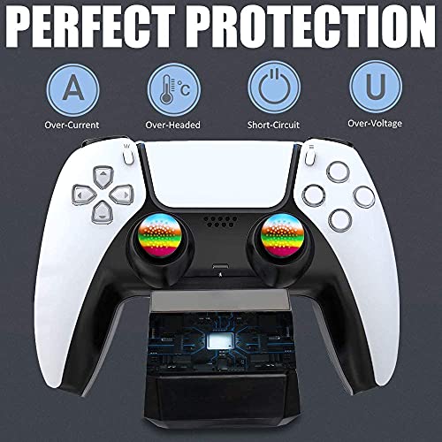 TPFOON Cargador Mando Compatible con PS5, Estación de Carga Dualsense para Controlador Playstation 5, Base de Carga Rápida Doble USB con LED Indicador, con 4 Tapas de Agarre para Pulga (Black)
