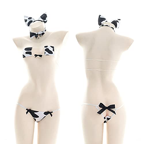 Traje de cosplay Anime Sexy Mini Vaca Bikini Lencería Conjunto de Sirvienta Traje de baño de leopardo de leche dálmata (Bikini cuadrado)