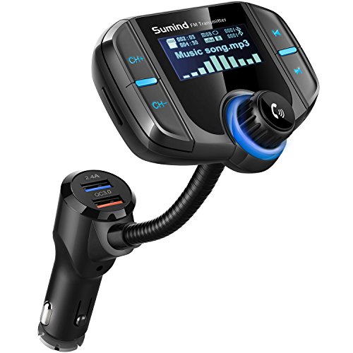 Transmisor FM Bluetooth con 1,7 Pulgadas de Pantalla y Puertos Dual USB (Negro)