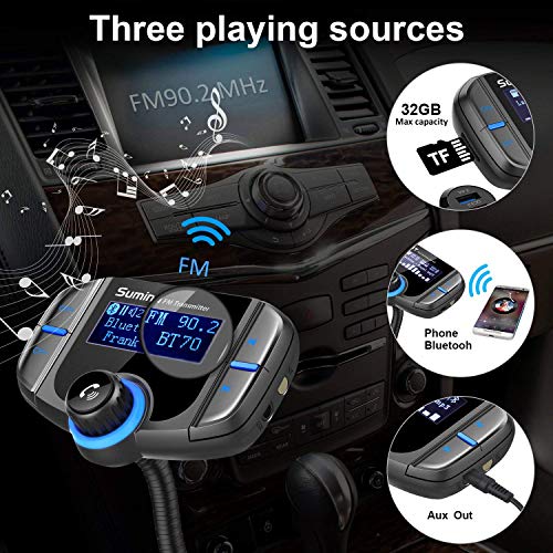 Transmisor FM Bluetooth con 1,7 Pulgadas de Pantalla y Puertos Dual USB (Negro)