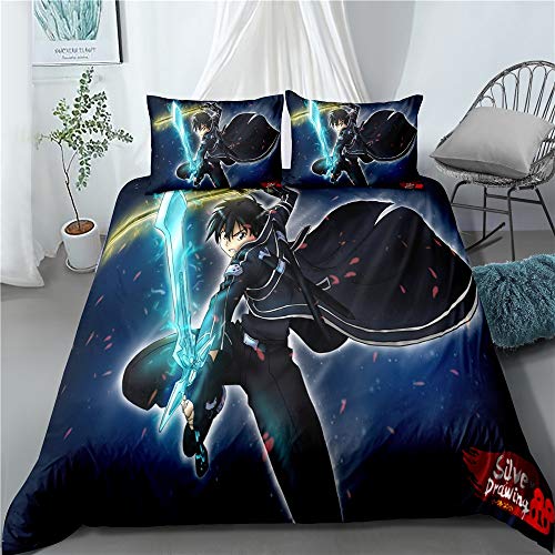 Tres piezas de funda de edredón for Sword Art Online / SAO Kirigaya Kazuto Arma Batalla, animado 3D edredón almohada, 100% poliéster, suave y cómodo, ropa de cama de Otaku del animado y aficionados, e