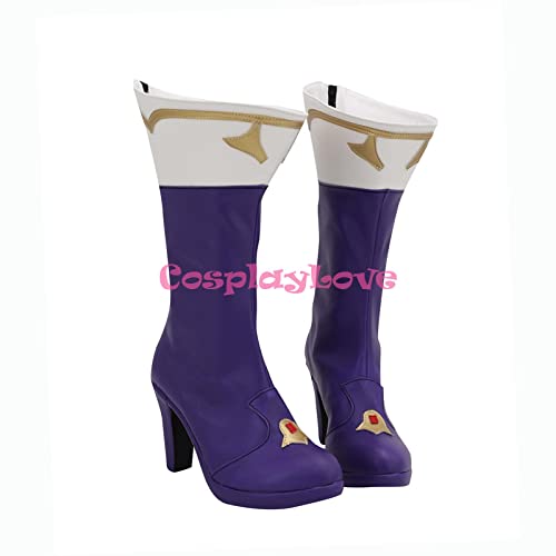 Trials of Mana Angela Magician Purple Shoes Cosplay Long Boots Leather Custom Made 37 FemaleAngela
