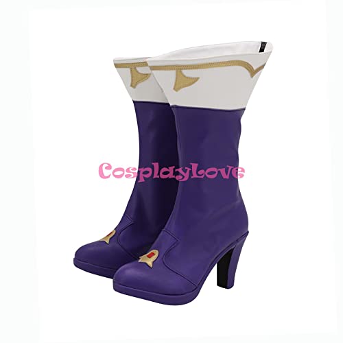 Trials of Mana Angela Magician Purple Shoes Cosplay Long Boots Leather Custom Made 37 FemaleAngela