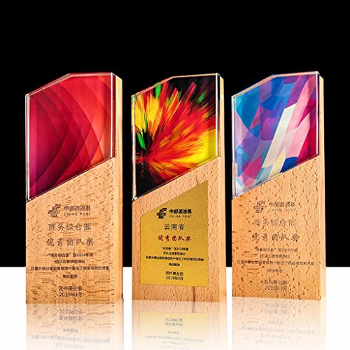 Trofeos de Cristal de Vidrio, Creativo Personalizado, Recuerdo de Grabado Gratuito, Premio de Madera Honor Medal, Medio Precio for la Segunda Pieza (Color : C, Size : 21 * 12cm)