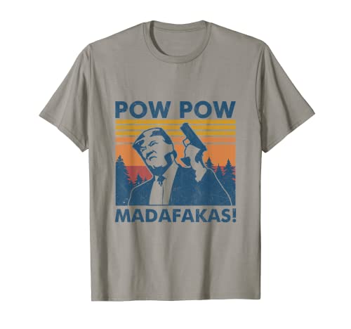 Trump Gun Cat Pew Pew Madafakas Vintage Loco Divertido Pow Pow Camiseta