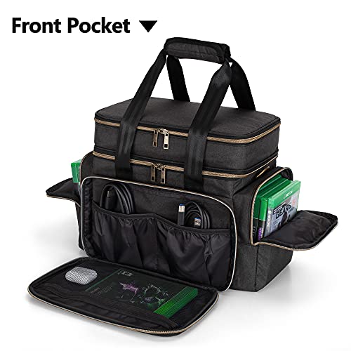 Trunab Bolsa de viaje para consola compatible con Xbox Series X, funda de transporte con múltiples bolsillos de almacenamiento para controladores Xbox, disco duro portátil y más accesorios, negro