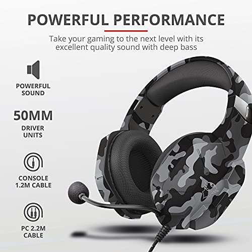 Trust Gaming GXT 1323 Altus Auriculares Gaming, Over Ear, Control de Volumen, Cable Adaptador, para PC Nintendo Switch, PS4, PS5, Xbox One, Xbox Series X - Negro Camuflaje