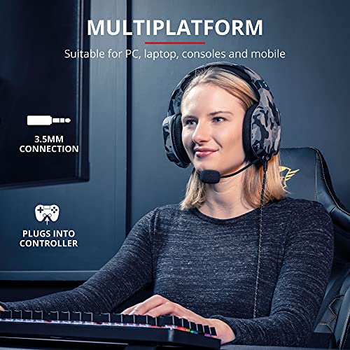 Trust Gaming GXT 1323 Altus Auriculares Gaming, Over Ear, Control de Volumen, Cable Adaptador, para PC Nintendo Switch, PS4, PS5, Xbox One, Xbox Series X - Negro Camuflaje