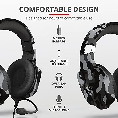 Trust Gaming GXT 1323 Altus Auriculares Gaming, Over Ear, Control de Volumen, Cable Adaptador, para PC Nintendo Switch, PS4, PS5, Xbox One, Xbox Series X - Negro Camuflaje