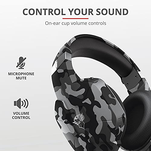 Trust Gaming GXT 1323 Altus Auriculares Gaming, Over Ear, Control de Volumen, Cable Adaptador, para PC Nintendo Switch, PS4, PS5, Xbox One, Xbox Series X - Negro Camuflaje