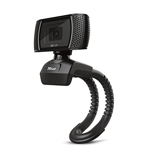 Trust Trino HD Webcam con Microfono, 1280 x 720, Enfoque Fijo, Soporte Universal, USB 2.0, Camara Web soporte Windows, Mac, para Portátil, PC, Ordenador, Videoconferencias, Skype, Teams - Negro