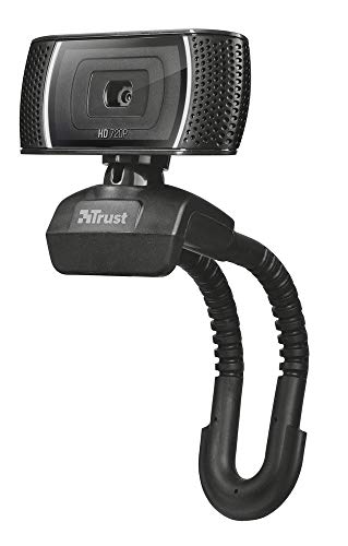 Trust Trino HD Webcam con Microfono, 1280 x 720, Enfoque Fijo, Soporte Universal, USB 2.0, Camara Web soporte Windows, Mac, para Portátil, PC, Ordenador, Videoconferencias, Skype, Teams - Negro