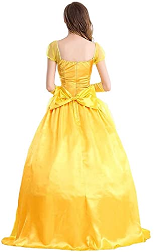 TSUSF Mujer Princesa Bella Cosplay Adulto La Bella Y La Bestia Disfraz De Halloween Manga Corta Puff Amarillo Maxi Vestido Carnaval Fiesta De Navidad Disfraces Guantes Largos A Juego (Size : XXL)