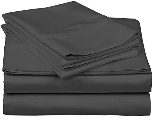 Tula Linen Juego de sábanas de 1100 Hilos, 4 Piezas, 100% algodón Egipcio, Color sólido de Primera Calidad, tamaño de Bolsillo 44 cm (UK King, 150 x 200 cm, Gris Oscuro)