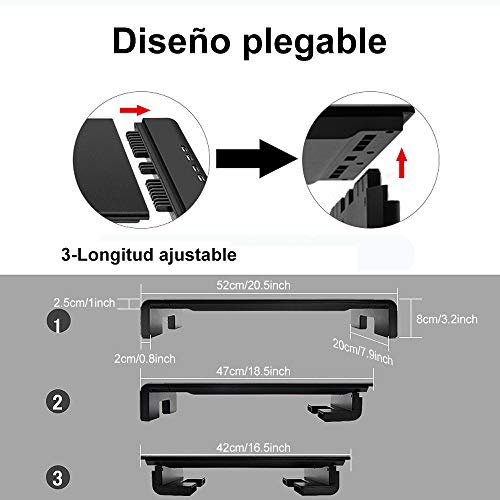 Tuo3eu Soporte de Monitor Plegable, Elevador Pantalla Longitud Ajustable con 4 Puertos USB soporta Transferencia de Datos y Carga para PC, Portatil Ordenador, TV, Negro
