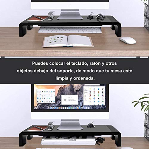 Tuo3eu Soporte de Monitor Plegable, Elevador Pantalla Longitud Ajustable con 4 Puertos USB soporta Transferencia de Datos y Carga para PC, Portatil Ordenador, TV, Negro