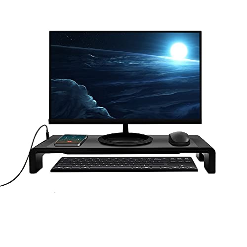 Tuo3eu Soporte de Monitor Plegable, Elevador Pantalla Longitud Ajustable con 4 Puertos USB soporta Transferencia de Datos y Carga para PC, Portatil Ordenador, TV, Negro