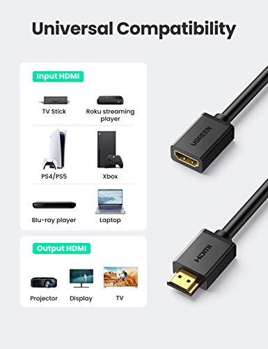 UGREEN Cable Alargador HDMI, 4K@60Hz Cable de Extensión HDMI Macho a Hembra Soporte 18Gbps, 3D, HDR, ARC, Ethernet, Compatible con TV Stick, Roku, Chromecast, BLU-Ray, Xbox One, PS4, Switch, 5 Metros