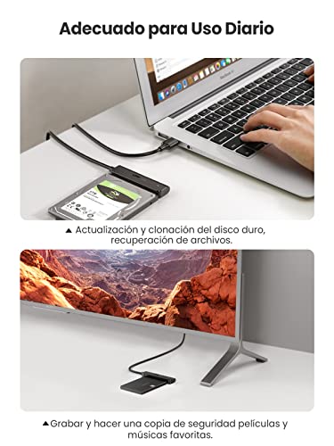 UGREEN Cable SATA a USB 3.0, Adaptador SATA III a USB con UASP para 2,5" Disco Duro SDD HDD SATA, Cable SATA 3 soporta S.M.A.R.T, Trim, Compatible con PC, PS5, Xbox X/S, Xbox One, PS4, PS3, 10TB MAX