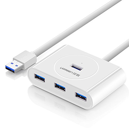 Ugreen CR113 Hub USB 3.0 - 4 Puertos con cable USB de 80cm, soporta altas velocidades de transmisión para disco duro,lector de tarjetas,teléfonos móviles, diseño compacto para Windows Surface, Ultrabooks y MacBook, Blanco