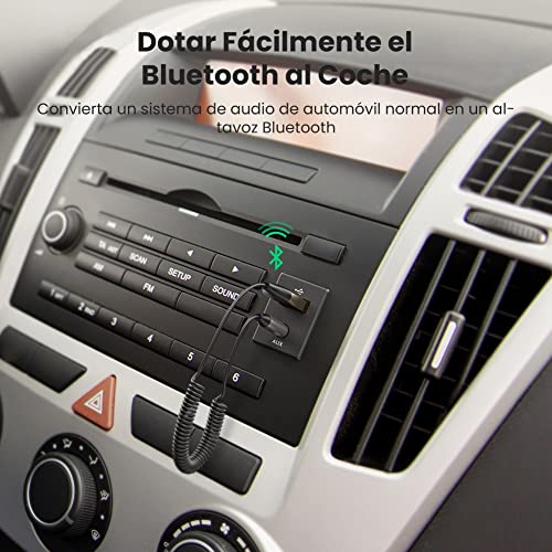 UGREEN Receptor Bluetooth 5.0, USB Aux Bluetooth Coche Micrófono Incorporado, A2DP Audio Estéreo Kits de Manos Libres para Automóvil, Adaptador Jack Bluetooth para Altavoces y Coche con Cable Elástico