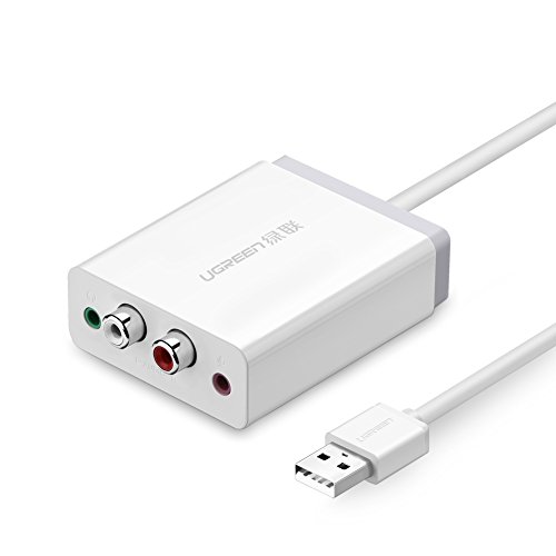 UGREEN Tarjeta de Sonido USB, Adaptador de Tarjeta de Sonido Externa con 2 RCA y 3.5mm Jack, DAC Convertidor Audio Compatible con Equipo Hi-Fi, Auriculares, Micrófono, PS4, Raspberry Pi, Altavoces