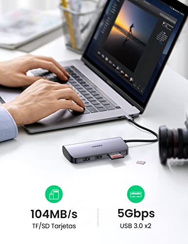 UGREEN USB C Hub, USB Tipo C 3.1 Adaptador a 4K HDMI, Gigabit Ethernet RJ45, Lector Tarjeta SD TF, USB 3.0 Hub, 100W PD Carga Compatible con Macbook Pro Air 2020, DELL XPS, Chromecast con Google TV